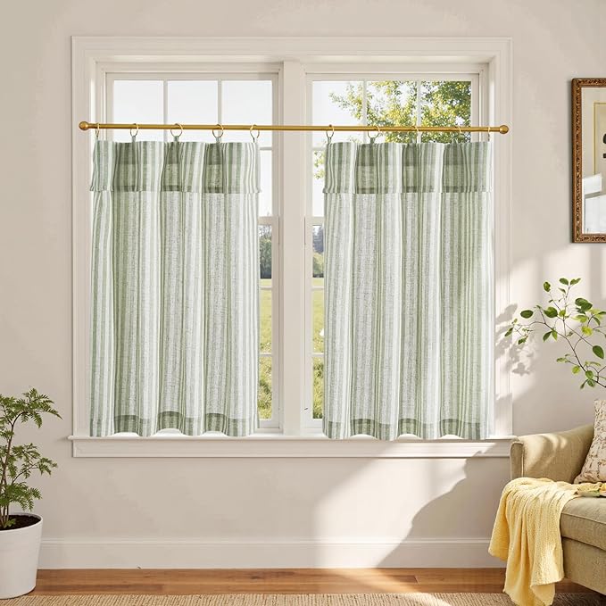jinchan Striped Linen Kitchen Curtains by JINCHAN
