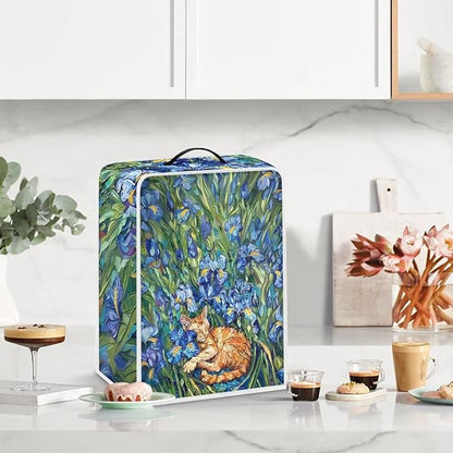 Cute Iris Cat Coffee Maker Cover – Dust Protection Stain Resistant Washable - Image 3