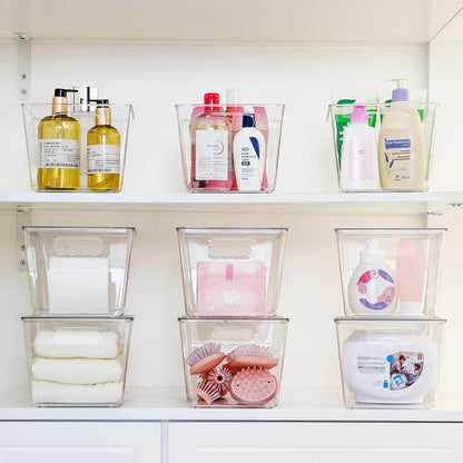vtopmart 6 pack clear stackable storage bins with showing dimensions