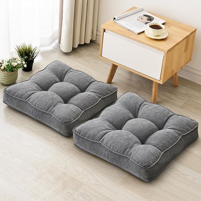 Floor Pillow Set of 2, Memory Foam Floor Cushions by 1MIDDLEONE