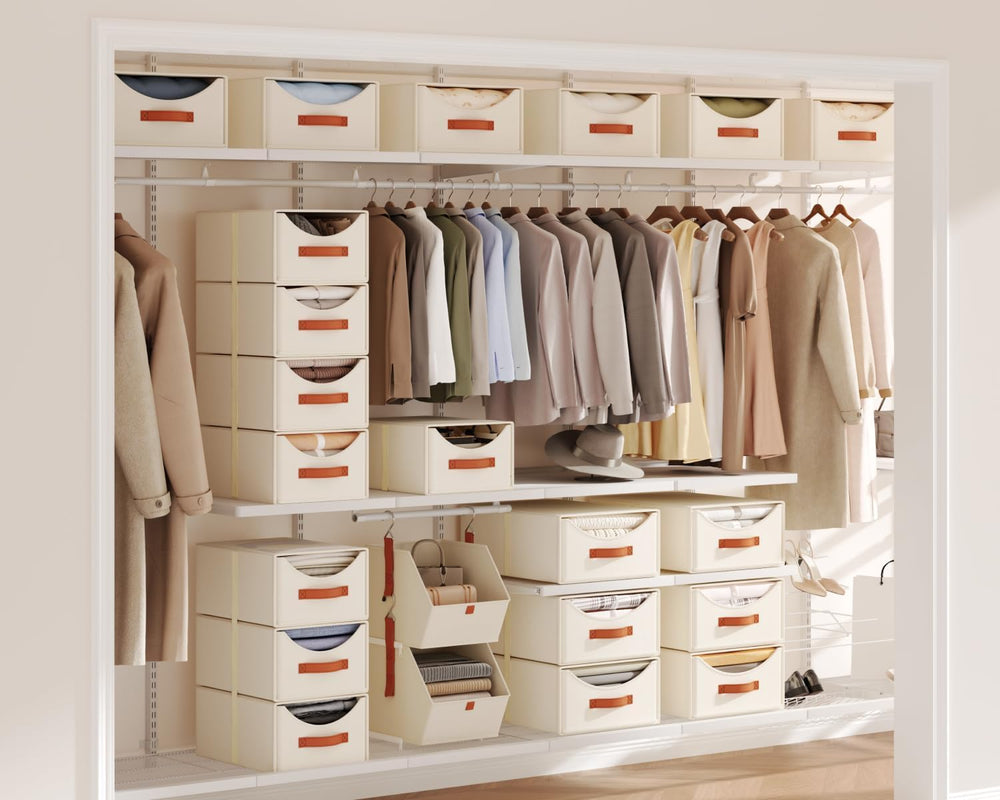 Stackable Storage Drawers - Large Collapsible Storage Bins with Drawers, 4 Pa...
