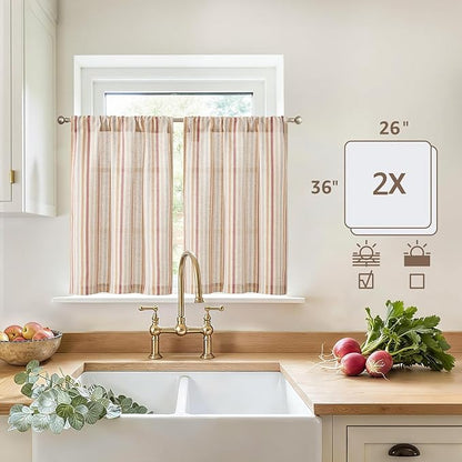 jinchan Colorful Striped Linen Kitchen Curtains 36 Inch Christmas Decorations - Image 5