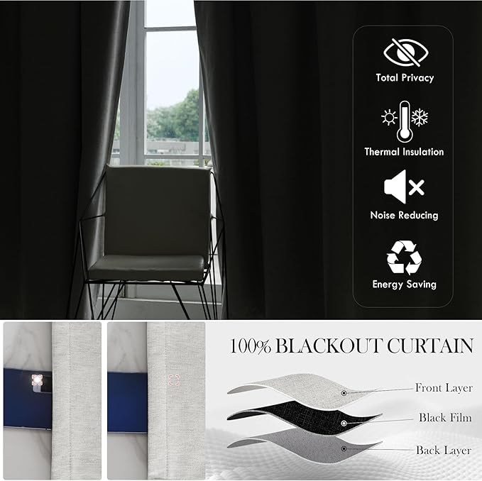 Macochico Custom Made 100% Blackout Chenille Curtains Grommet Top Luxury - Image 3