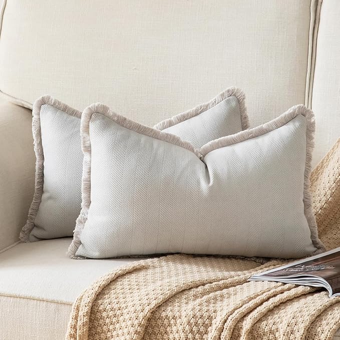 Set of 2 Decorative Fringe Throw Pillow Covers Chenille Pillow Covers Elegant by Joyouth