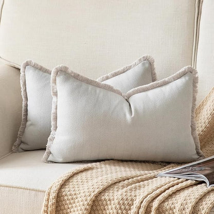 Set of 2 Decorative Fringe Throw Pillow Covers Chenille Pillow Covers Elegant by Joyouth