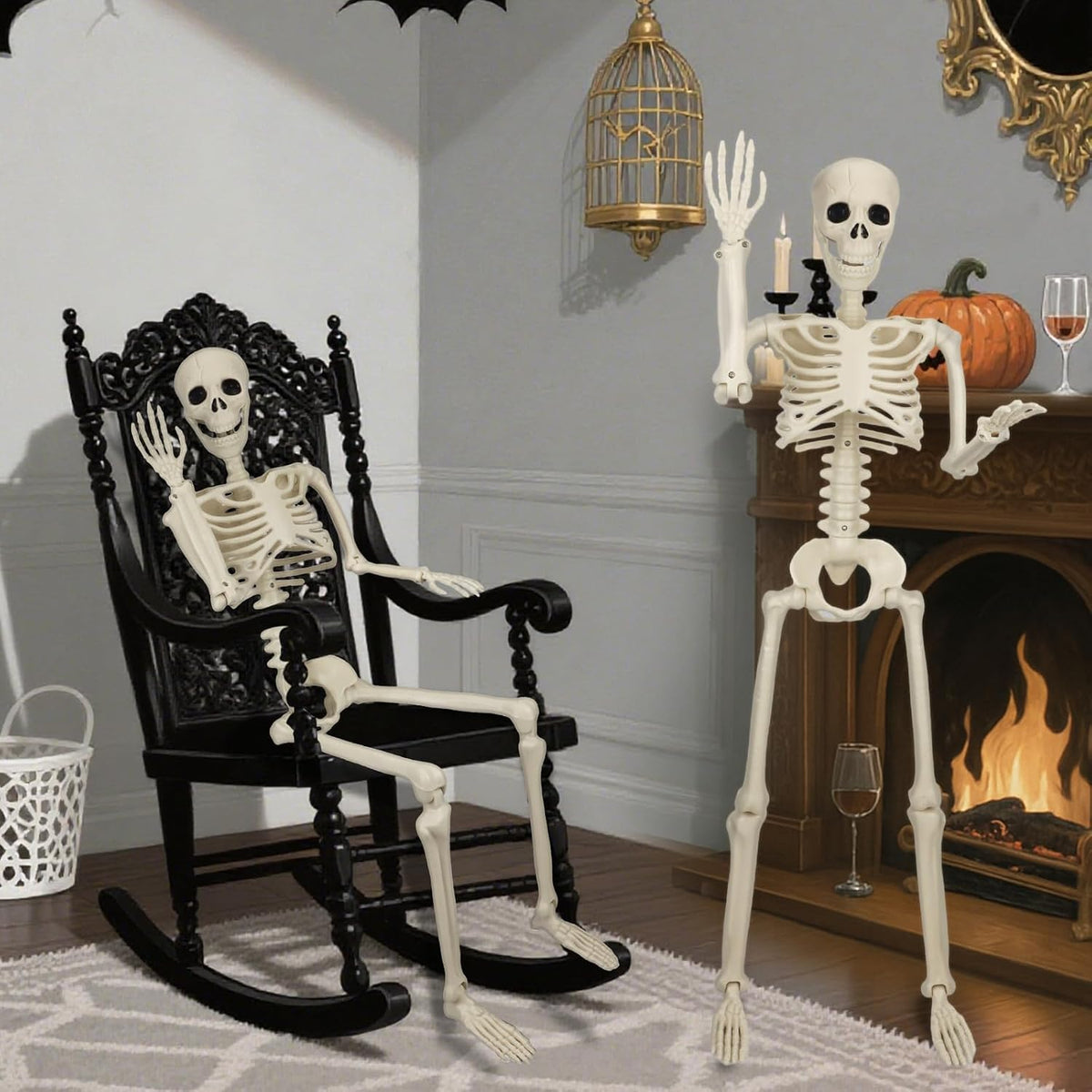 2 Pack 36'' Skeletons Halloween Decorations Outdoor: 3 FT Posable Skeletons