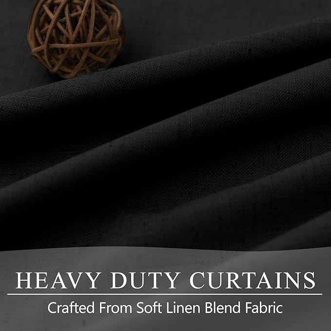 54 Inch Curtains Length 2 Panels Set 100% Blackout Modern Black Out Linen Drapes - Image 3