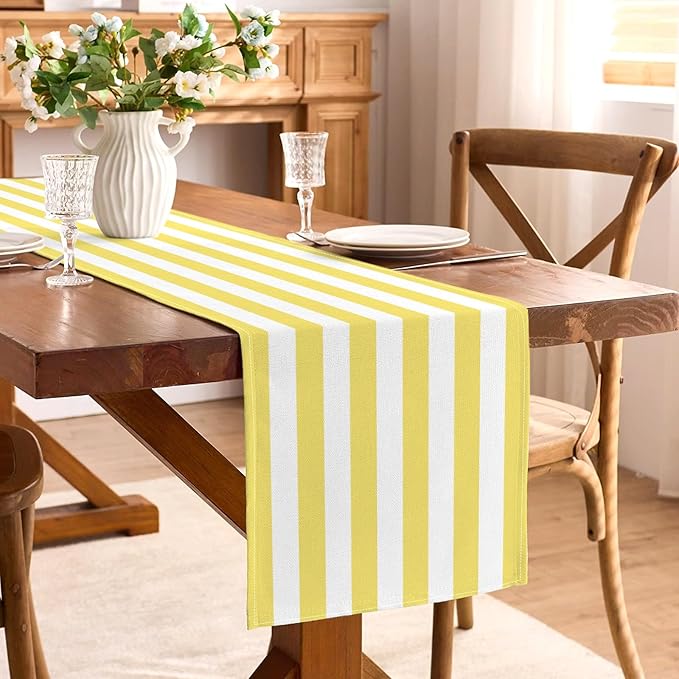 Yellow and White Cabana Striped Table Runner Birthday Party Decoration Baby - Image 2