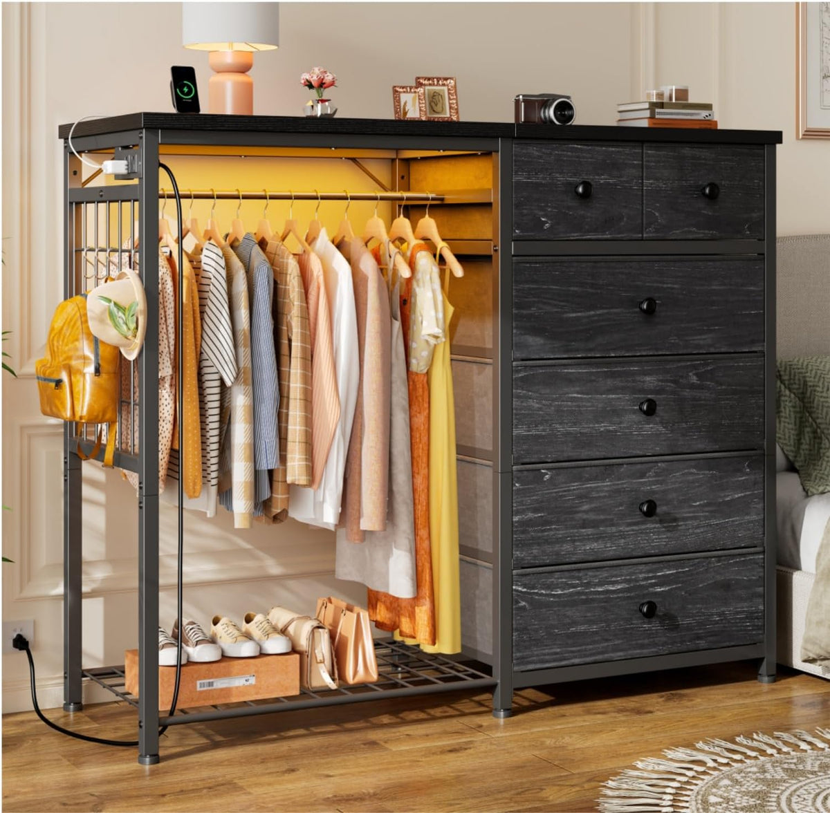enhomee 49.2" w dresser with hanging rack &, main product view