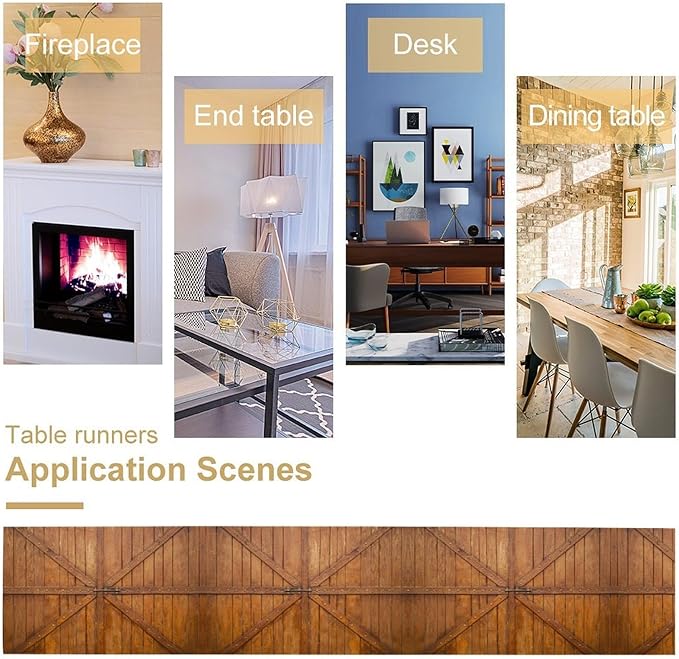Rustic Wooden Barn Door Table Runner Vintage Western Country Kitchen Dinner - Image 6