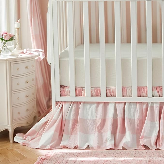 Brandream Gingham Gathered Crib Skirt, Baby Boy, Baby Girl, Gender Neutral Crib by Brandream