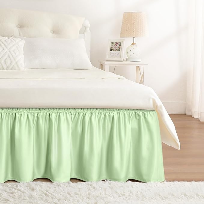 RIMELA Bed Skirt Queen Size Baby Green 15 Inch Drop, Wrap Around Elastic by RIMELABedSkirt