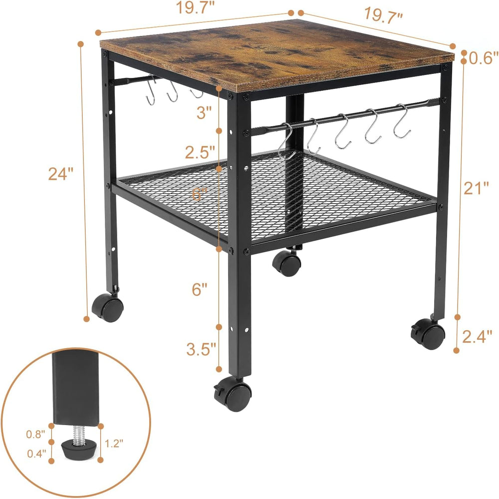 Rustic End Table, 2-Tier Side Table with Adjustable Height Shelf, 19.7" ...