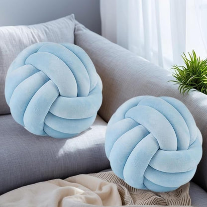 2 Pcs Knot Pillows, 8.7" Decorative Round Pillow Cushions by Wadser