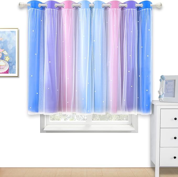 Kinryb Christmas Colorful Star Hollowed Out Curtains Stars Blackout Curtains - Image 6