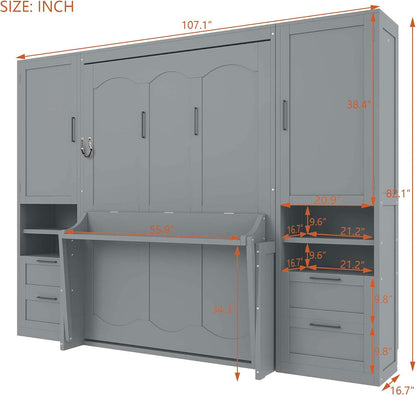merax full size murphy bed with desk, closet shown in use