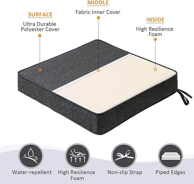 Square Corner Seat Cushions, Indoor Outdoor Water Repellent Universal Chair Pads - Image 3