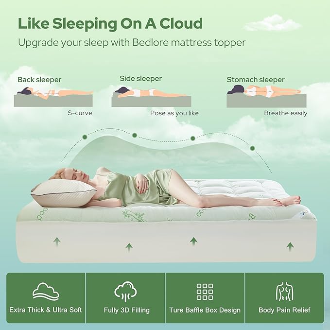 BEDLORE Twin Mattress Topper Viscose Derived from Bamboo, Thick Pillow Top - Image 4