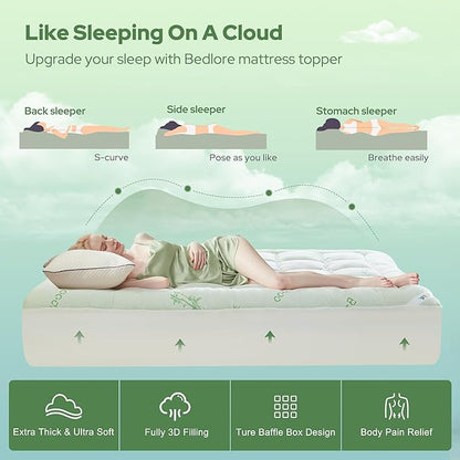 BEDLORE Twin Mattress Topper Viscose Derived from Bamboo, Thick Pillow Top - Image 4
