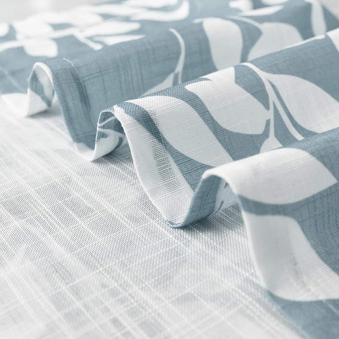 Treatmentex Blue White Sliding Glass Door Curtain Leaf Print Semi Sheer Curtain - Image 4