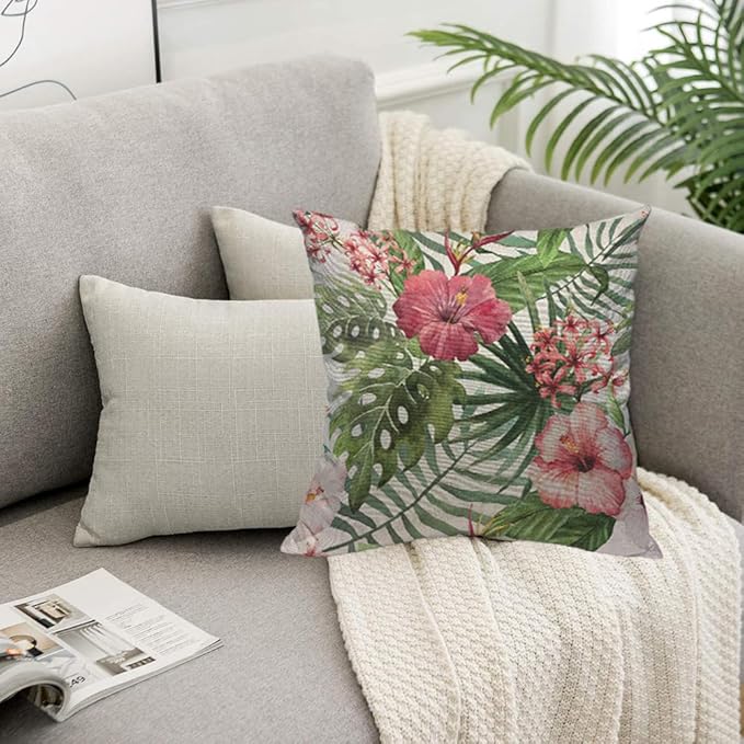 TKS MITLAN Tropical Flower Throw Pillow Case Cushion Cover Watercolor Summer - Image 5