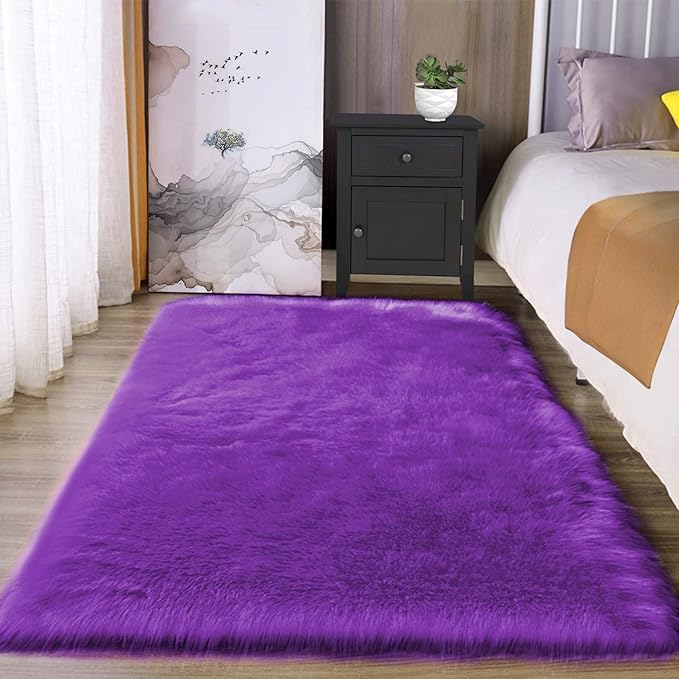 Latepis Fluffy Shag Purple 3x5 Rugs Washable Faux Fur Rug Furry Carpet by Latepis