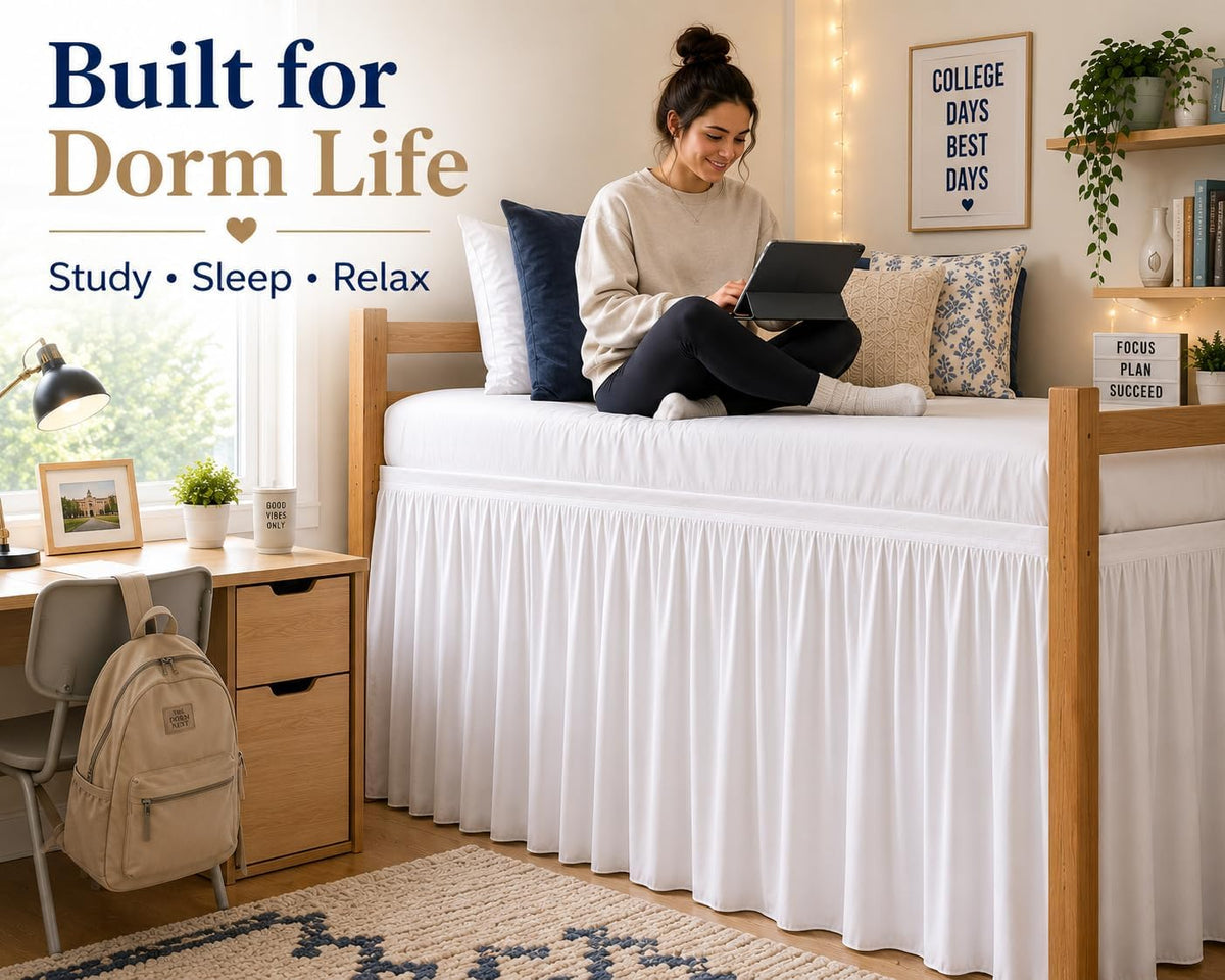 dorm bed skirt full xl 32 inch drop on a desk or shelf