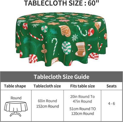 Green Gingerbread Man Round Tablecloth 60 Inch, Christmas Candy Cane - Image 4