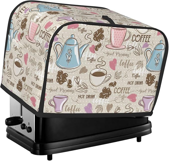Beige Coffee Love Heart 2 Slice Toaster Cover, Waterproof Toaster Dust Cover by Unknown