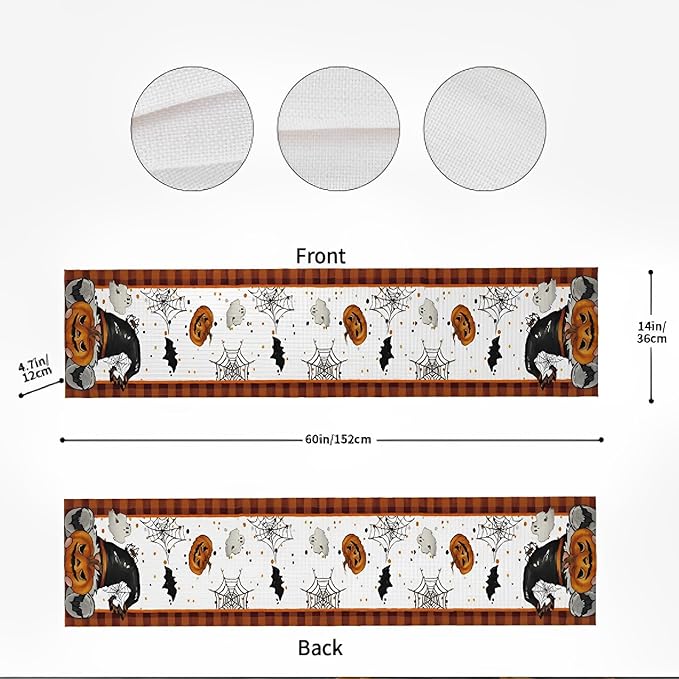 Halloween Table Runner with Pumpkin Ghost Bat, Halloween Party Dining Table - Image 5