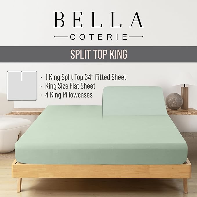 Bella Coterie 6 Piece Luxury Bamboo Viscose Split Top King Size Sheet Set | 34" - Image 2