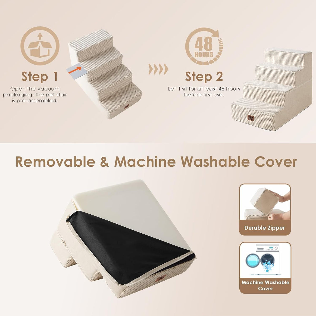 eheyciga dog stairs for bed 18" h, 4-step, package contents
