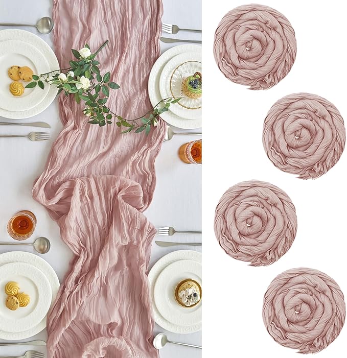 IVAPUPU 4 Pcs Cheesecloth Table Runner - 10ft Dusty Pink Boho Gauze Cheese by IVAPUPU