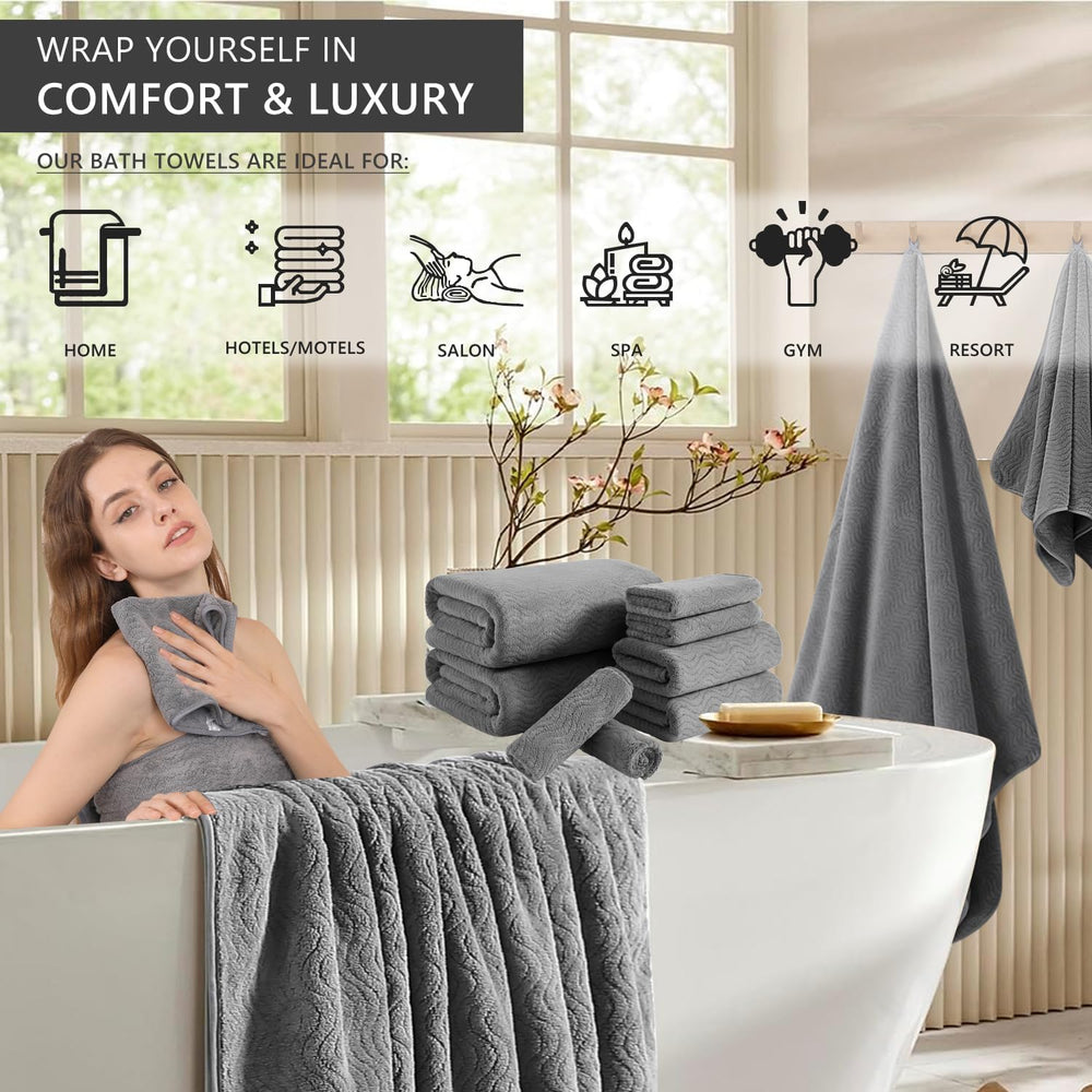 4 Piece Extra Large Bath Towel 35"x70" Oversized Bath Sheet Grey Ba...
