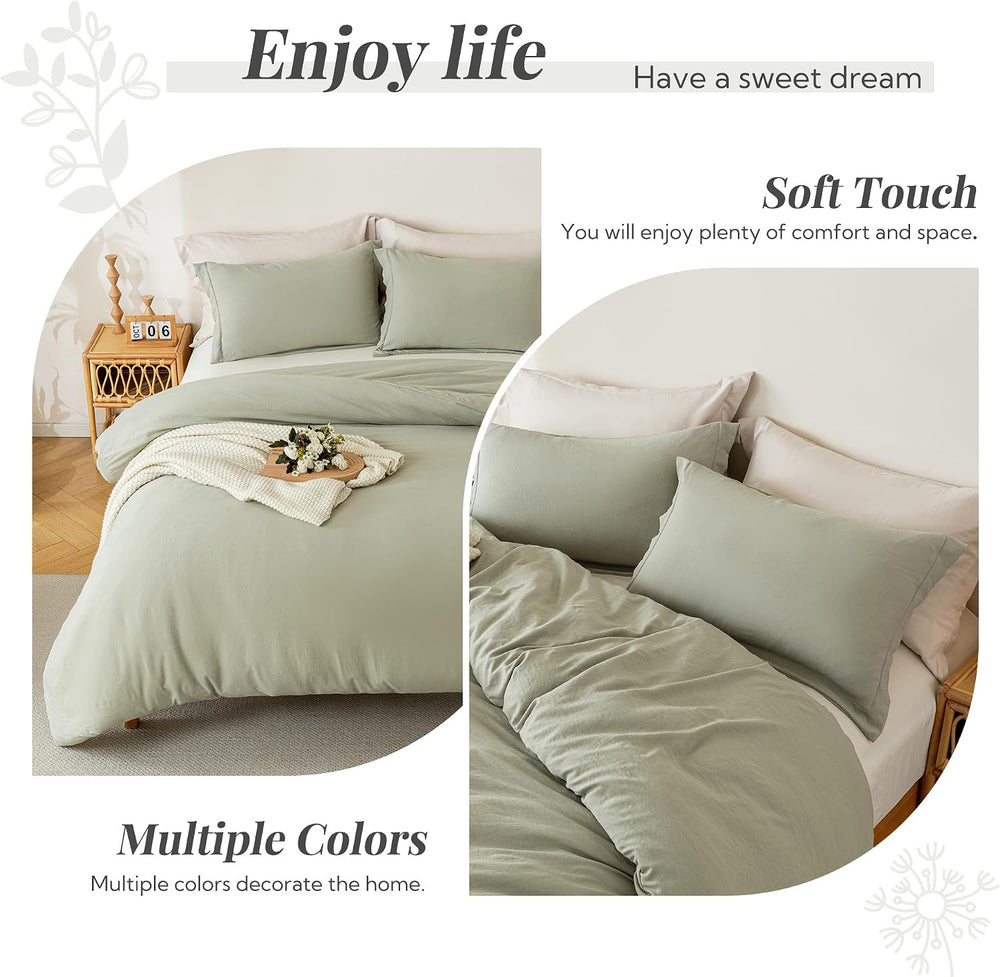 MILDLY Duvet Cover Queen Ultra Soft Comforter Cover Set 3pcs, Mist Sage