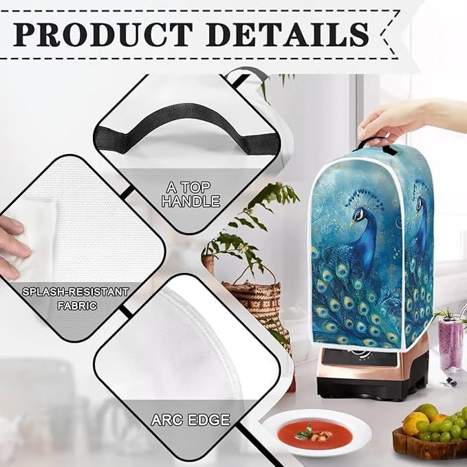 Talayituse Blue Peacock Print Blender Dust Cover, Fingerprint Protection Cover - Image 4