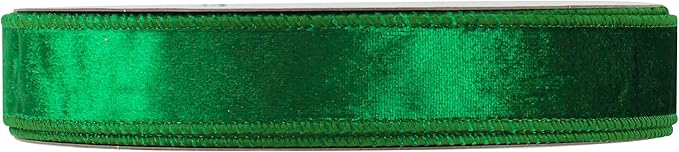 MEEDEE Emerald Green Velvet 1 Inch Green Wired Ribbon 25 Yards Crushed - Image 8