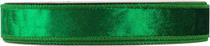 MEEDEE Emerald Green Velvet 1 Inch Green Wired Ribbon 25 Yards Crushed - Image 8