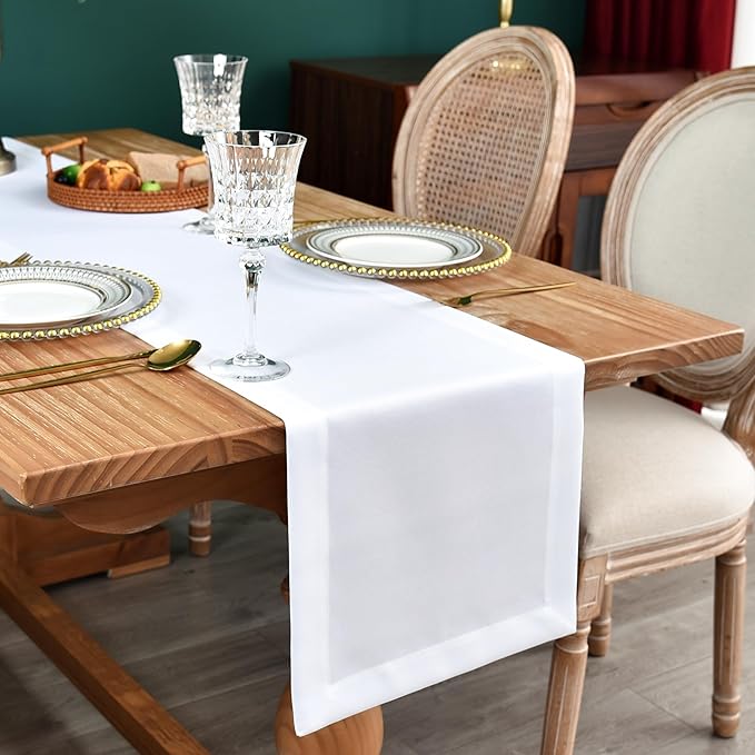 NEWISHER Farmhouse Rustic Table Runner Solid White Rectangular Table Runners by Newisher