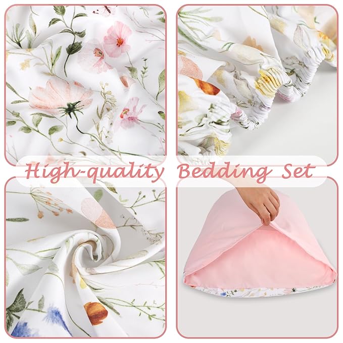 Toddler Bedding Set for Girls, 4 Piece Floral Toddler Comforter Set, Ultra Soft - Image 5