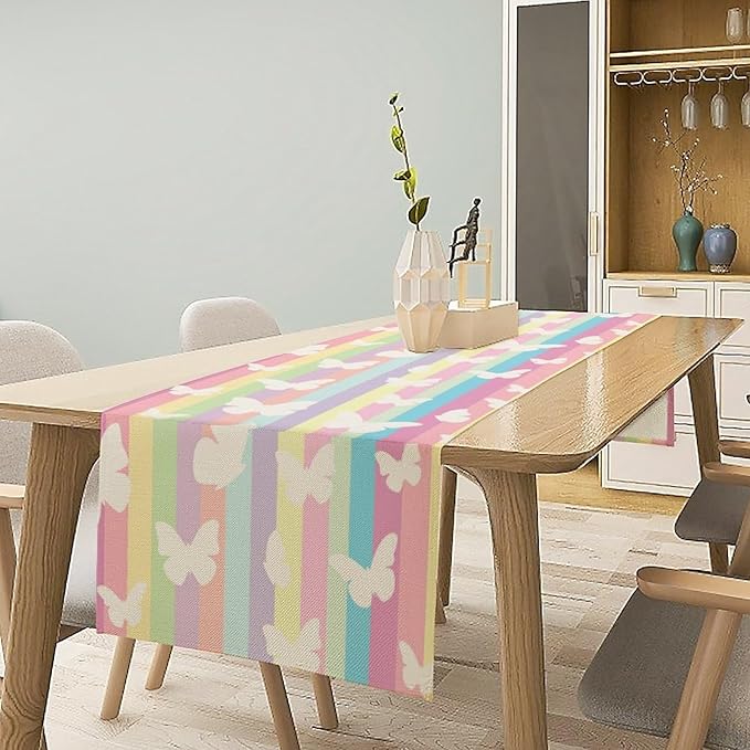 Rainbow Butterfly Table Runner Kids Girl Table Runner Girls Kids White - Image 6