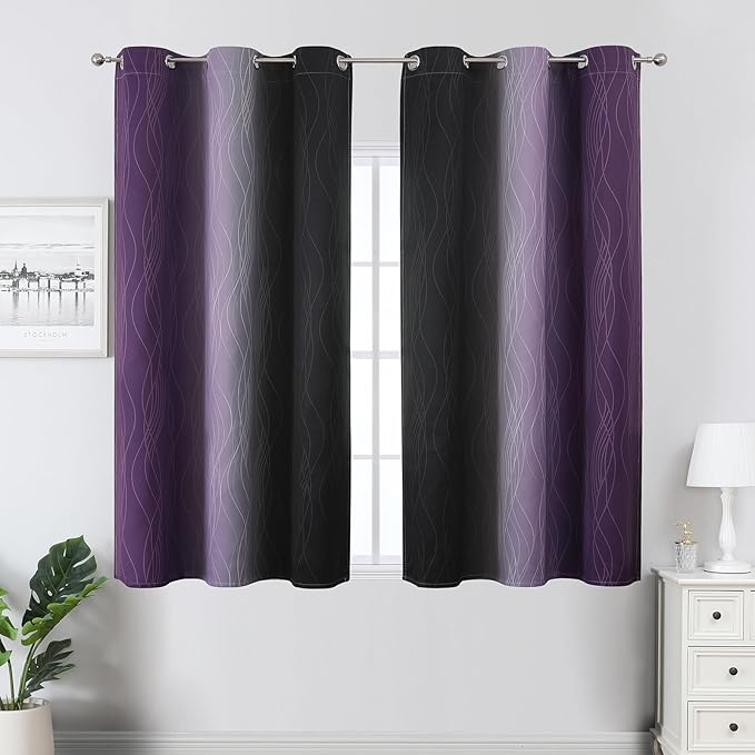 Estelar Textiler Purple and Black Ombre Blackout Curtains 45 Inch Length - Image 2