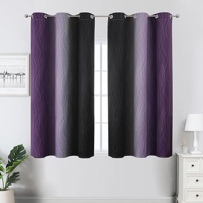 Estelar Textiler Purple and Black Ombre Blackout Curtains 45 Inch Length - Image 2