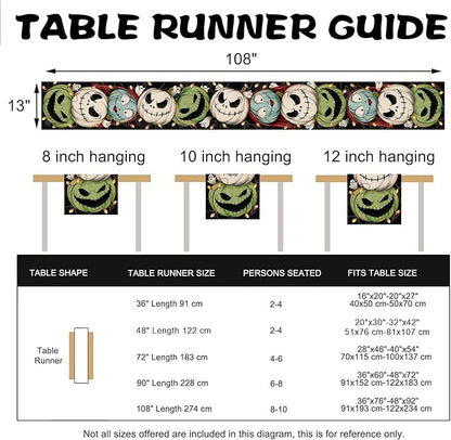 Halloween Jack O Lantern Pumpkin Table Runner, Jack Green Monster Sally Ghost - Image 3