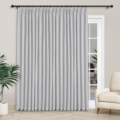 Macochico 100”Wx96”L Pinch Pleated 100% Blackout Linen Curtains Thermal Sliding by Macochico