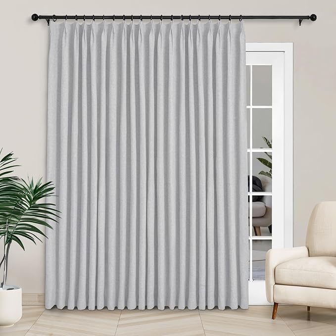 Macochico 100”Wx102”L 100% Blackout Pinch Pleated Linen Curtains by Macochico