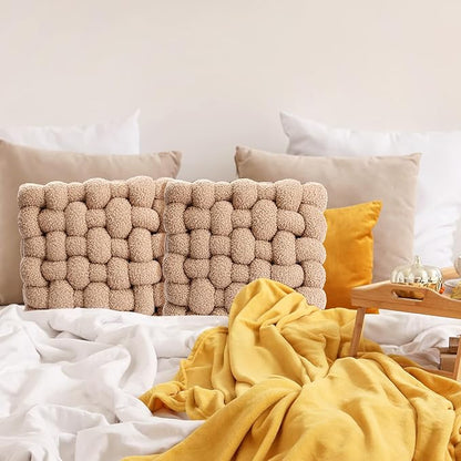 Wenqik 2 Pcs Knot Pillows Square Knotted Plush Throws Soft Accent Pillows - Image 6