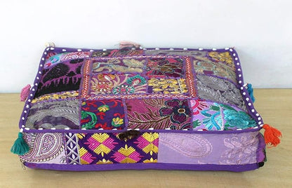 CRAFT KALA Indian Square Patchwork Traditional Pouf Cover Indian Living Room - Image 9