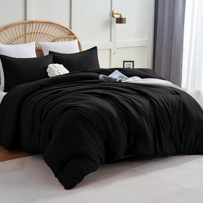 cozylux oversized queen comforter set, 3 pieces black, main product view