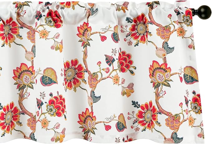 Leeva Floral Bedroom Valance Curtains, Linen Textured Valance Home Decor Rod by Leeva